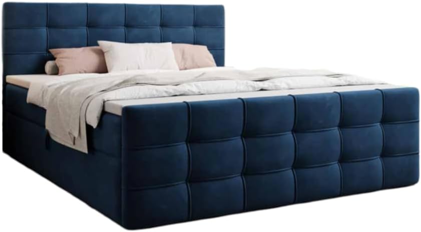 Boxspringbett Luxor Samt 120x200 Doppelbett Polsterbett Bett mit Stauraum | Bezug: Samt | Farbe: Blau | Härtegrad: H2 (bis 70kg)