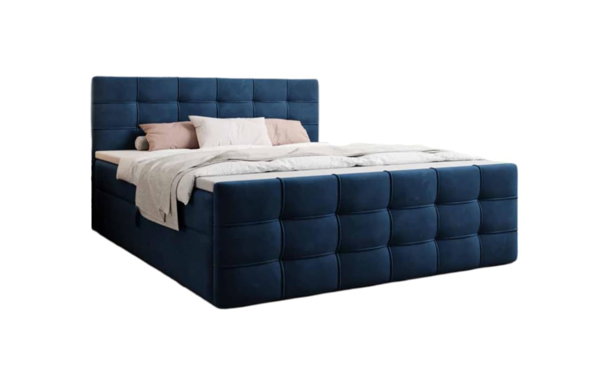 Boxspringbett Luxor Samt 120x200 Doppelbett Polsterbett Bett mit Stauraum | Bezug: Samt | Farbe: Blau | Härtegrad: H2 (bis 70kg)