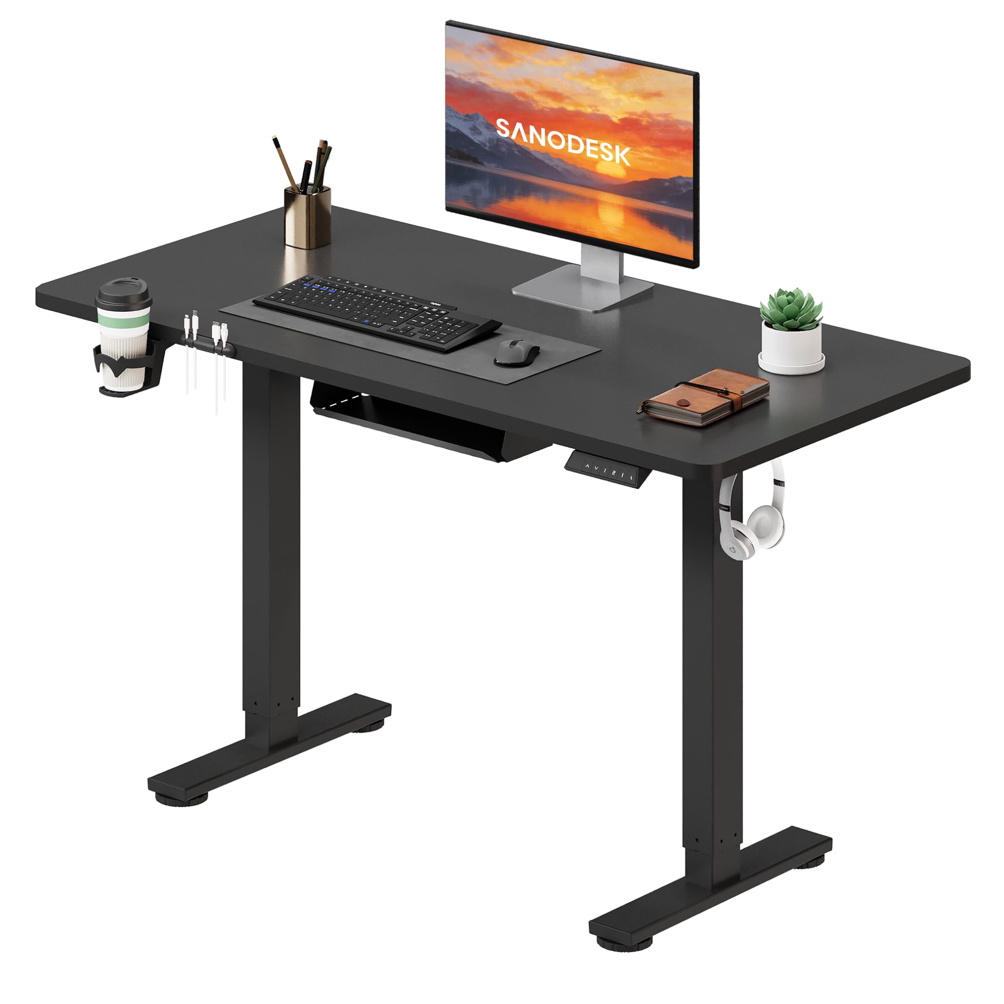 SANODESK Höhenverstellbarer Schreibtisch 200×80 cm – XXL Standing Desk mit 70 kg Tragkraft, Anti-Kollisions-Schutz & vielseitigem Zubehör, ideal für Teamarbeit oder Studio(Weiß)