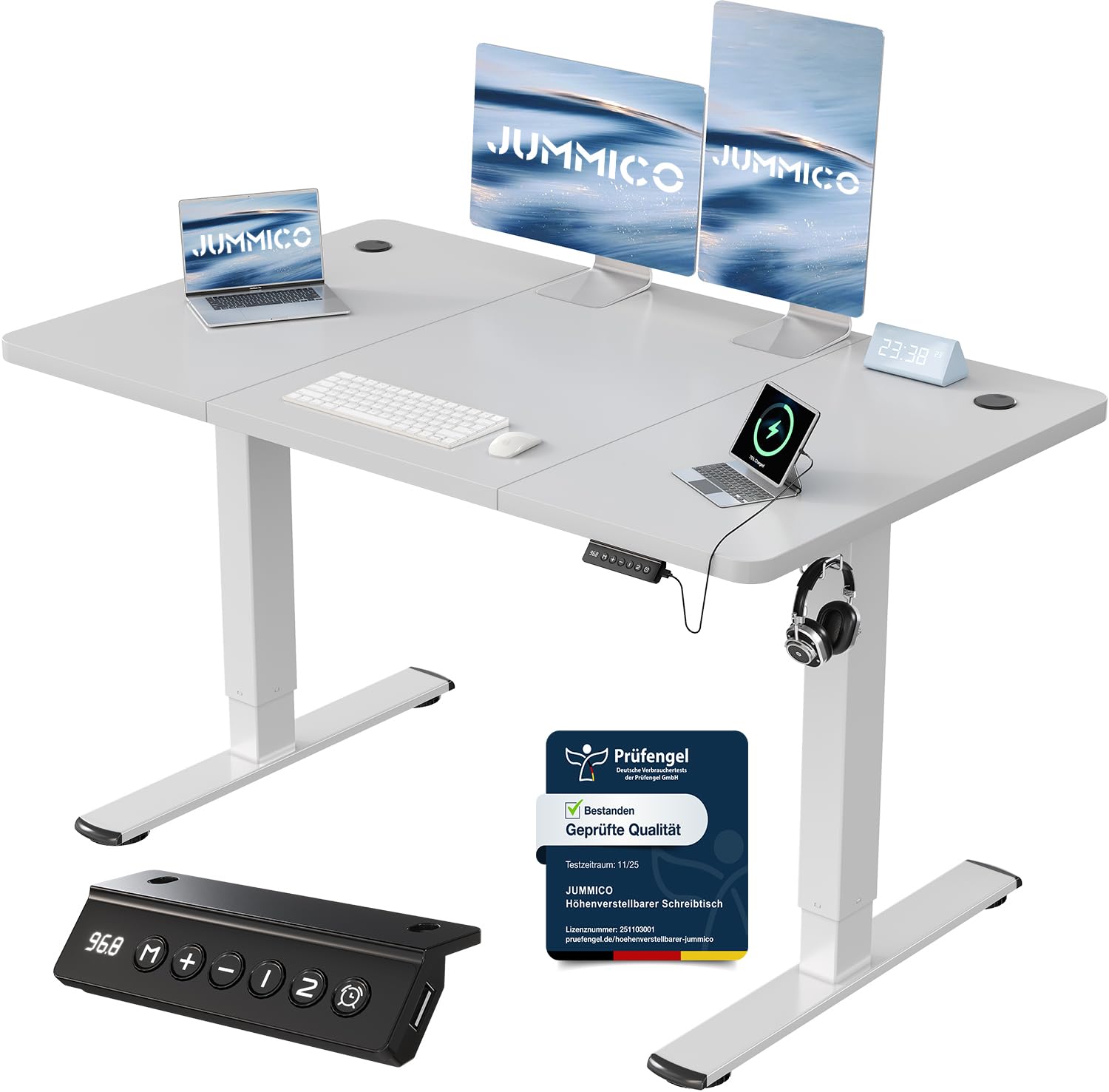 JUMMICO Höhenverstellbarer Schreibtisch mit USB-Ladeanschluss 200 x 80 cm, Schreibtisch Höhenverstellbar Elektrisch, Steh-Sitz Tisch Stehpult Verstellbarer Computertisch,Standing Desk,Weiß