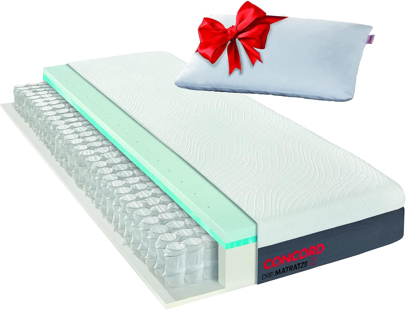 Matratzen Concord DIE MATRATZE Taschenfederkern mit integriertem Duo Topper, Matratzenauflage intergriert + Kissen 120x200 cm, Höhe 24 cm, Atmungsaktiv, Bezug Waschbar, Oeko Tex Standard 100, weiß