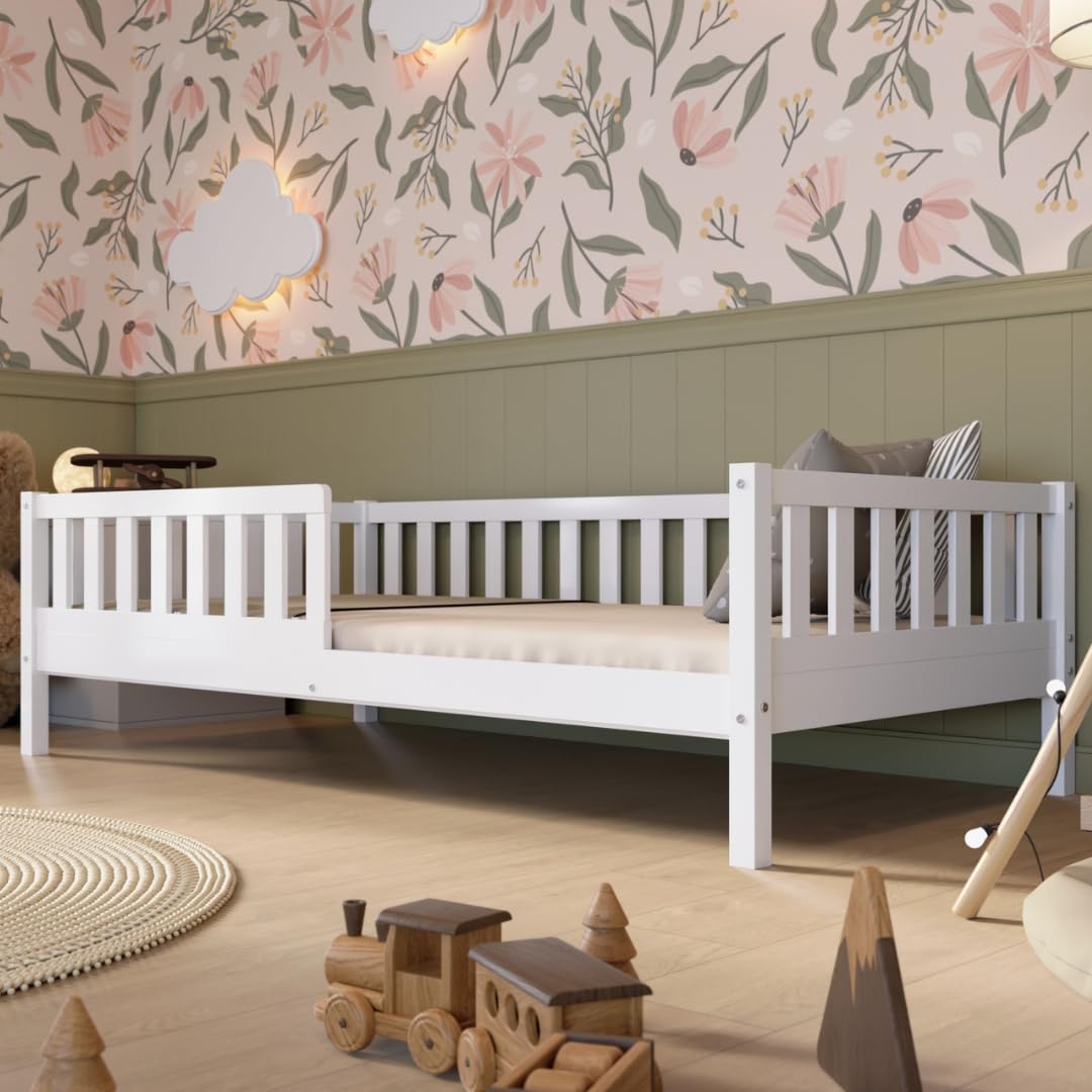 Crazy Pine Kinderbett 90x190 cm – Hohes Montessori Bodenbett aus Holz mit Rausfallschutz – Sicheres Kleinkindbett – Skandinavisches Design, Leichte Montage - Crazy Basic