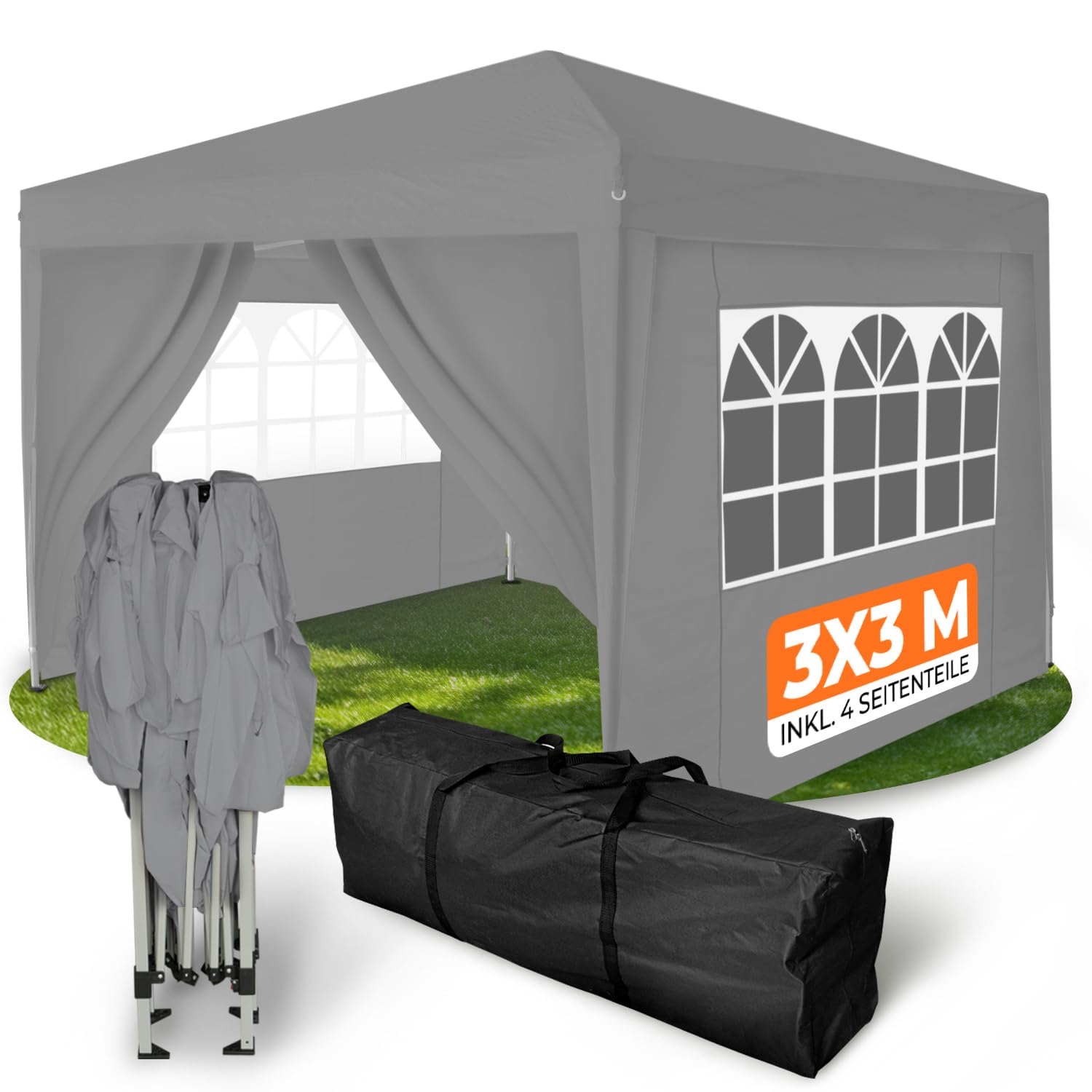 Kronenburg Faltpavillon wasserdicht Dachmaß 3 x 3 m UV Schutz 50+ Pavillon in Schwarz mit 4 Seitenteilen