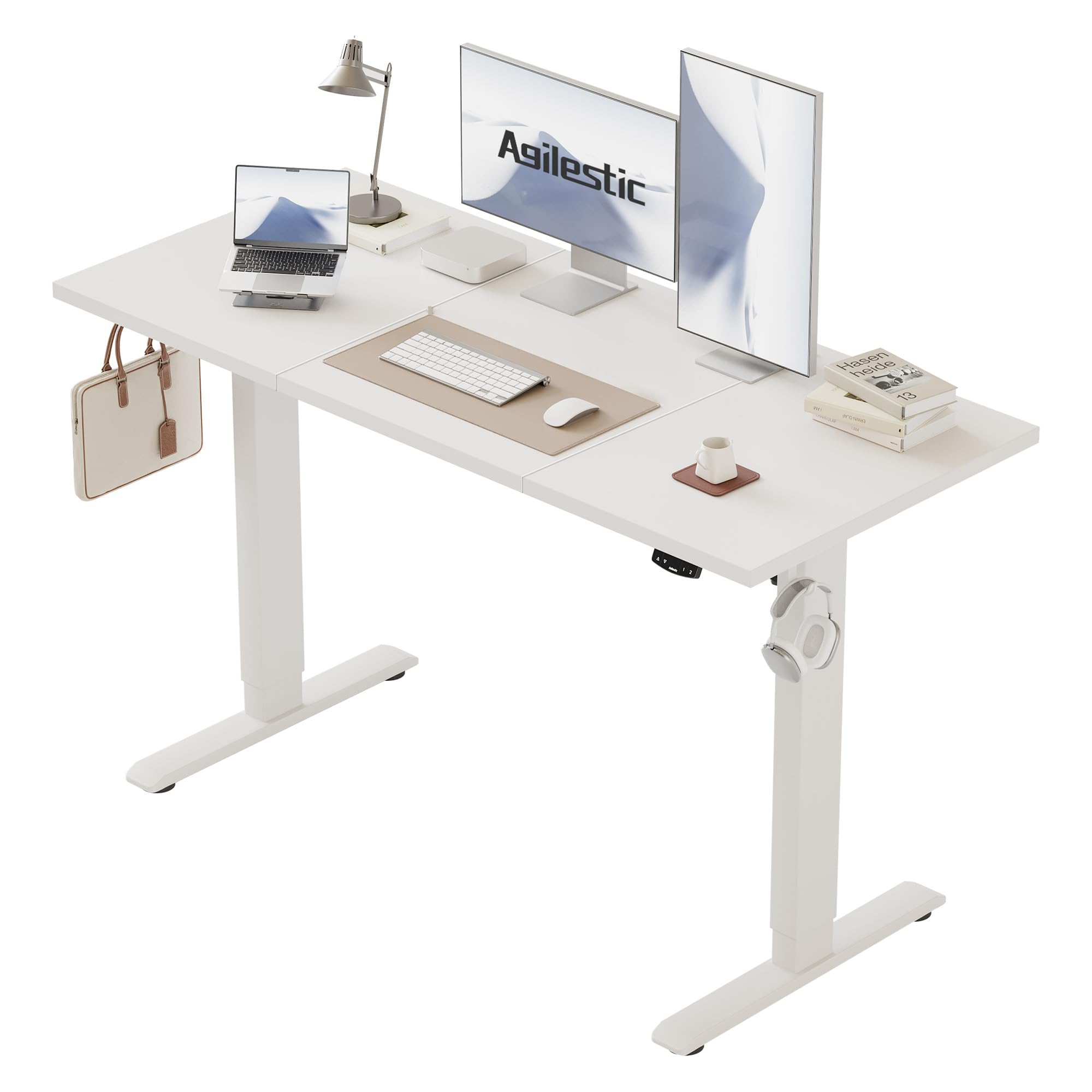 Agilestic Elektrisch Höhenverstellbarer Schreibtisch 120x80 cm, Sitz-Steh Stehpult mit Memory-Funktion, Höhenverstellbarer Computertisch, Gaming-Schreibtisch mit Vierteiliger Tischplatte,Weiß