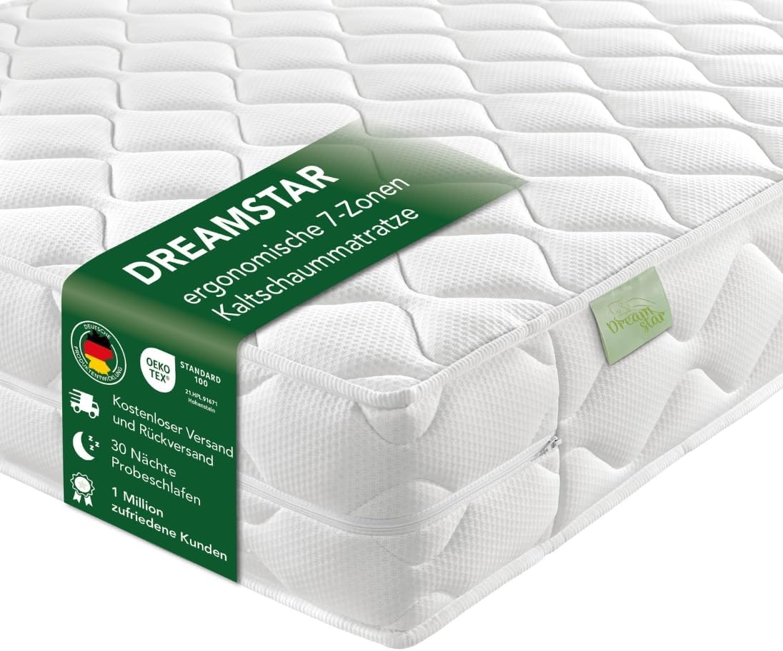 DREAMSTAR Ergo Flex Duo 7-Zonen Matratze 140x190 cm | H2&H3 | Ergonomische Kaltschaummatratze | Hypoallergen & Antibakteriell | Bezug abnehmbar & waschbar | Öko-TEX® | (16cm, 140 x 190 cm)