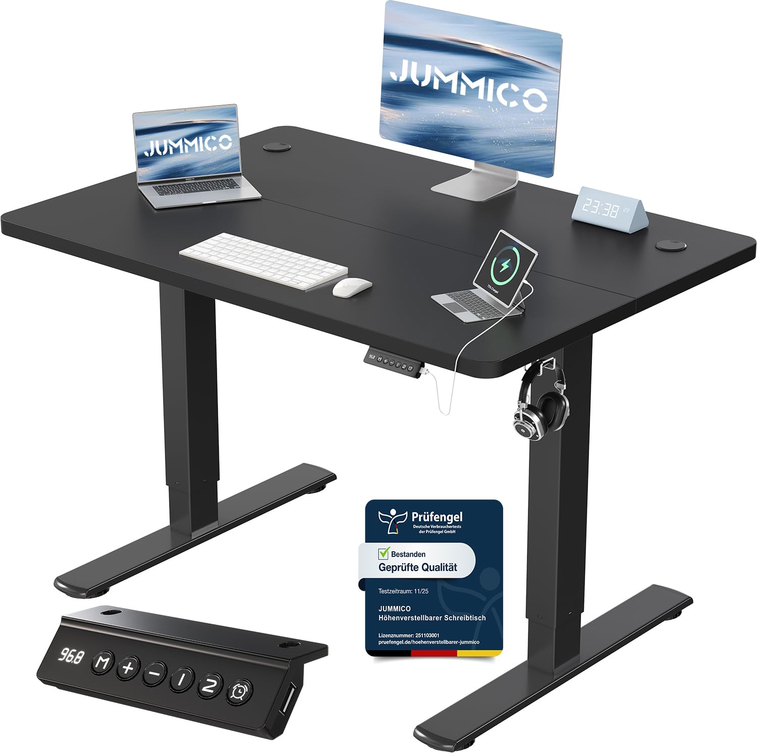 JUMMICO Höhenverstellbarer Schreibtisch mit USB-Ladeanschluss 200 x 80 cm, Schreibtisch Höhenverstellbar Elektrisch, Steh-Sitz Tisch Stehpult Verstellbarer Computertisch,Standing Desk,Weiß