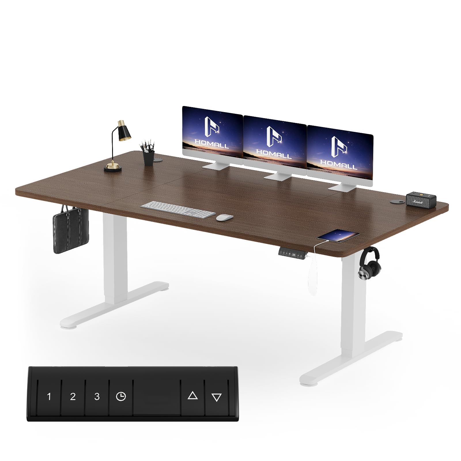 Homall Höhenverstellbarer Schreibtisch 140x70cm mit USB-A Ladeanschluss, Elektrischer Schreibtisch mit Kabel Management Tray, Standing Desk mit 3 Memory Funktion, Computertisch Weiß