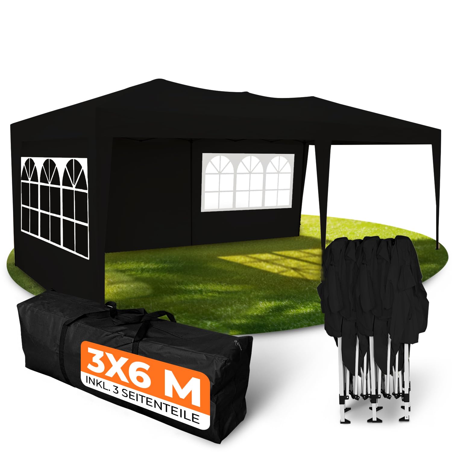 Kronenburg Faltpavillon wasserdicht Dachmaß 3 x 3 m UV Schutz 50+ Pavillon in Schwarz mit 4 Seitenteilen