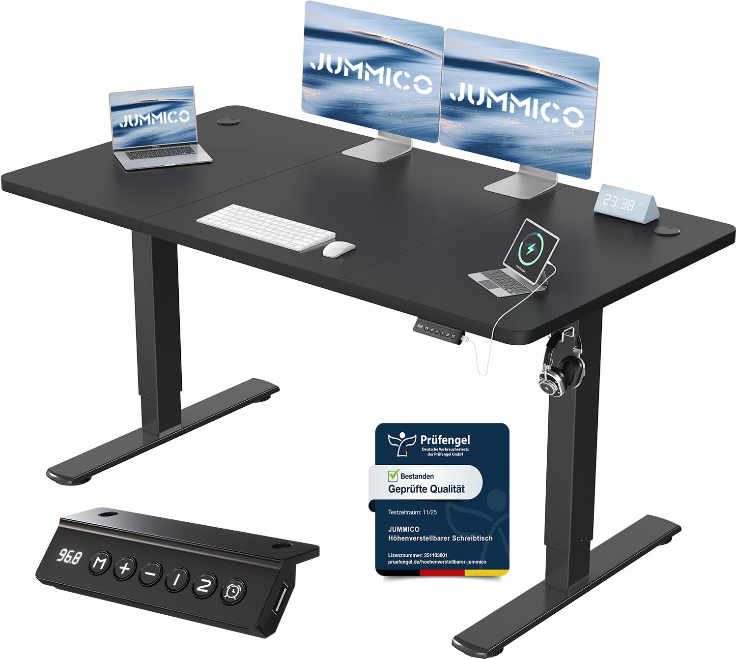 JUMMICO Höhenverstellbarer Schreibtisch mit USB-Ladeanschluss 200 x 80 cm, Schreibtisch Höhenverstellbar Elektrisch, Steh-Sitz Tisch Stehpult Verstellbarer Computertisch,Standing Desk,Weiß