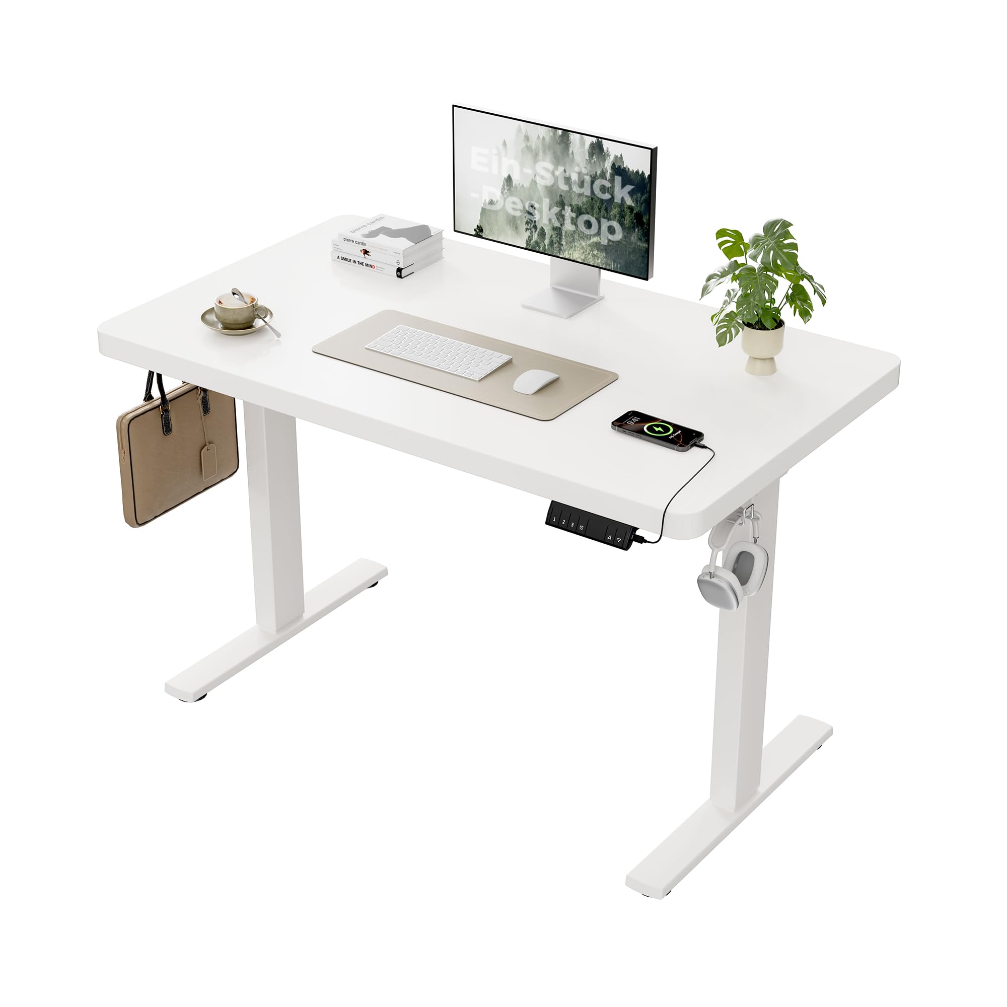 Agilestic Elektrisch Höhenverstellbarer Schreibtisch 120x80 cm, Sitz-Steh Stehpult mit Memory-Funktion, Höhenverstellbarer Computertisch, Gaming-Schreibtisch mit Vierteiliger Tischplatte,Weiß