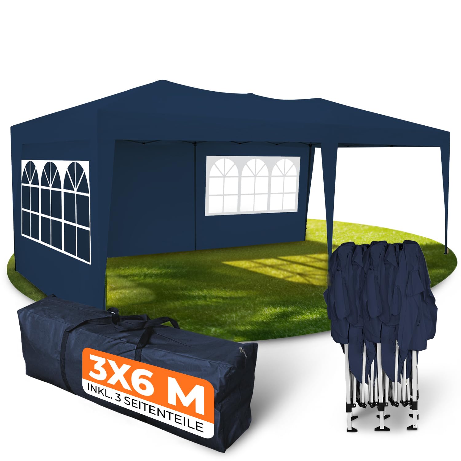 Kronenburg Faltpavillon wasserdicht Dachmaß 3 x 3 m UV Schutz 50+ Pavillon in Schwarz mit 4 Seitenteilen