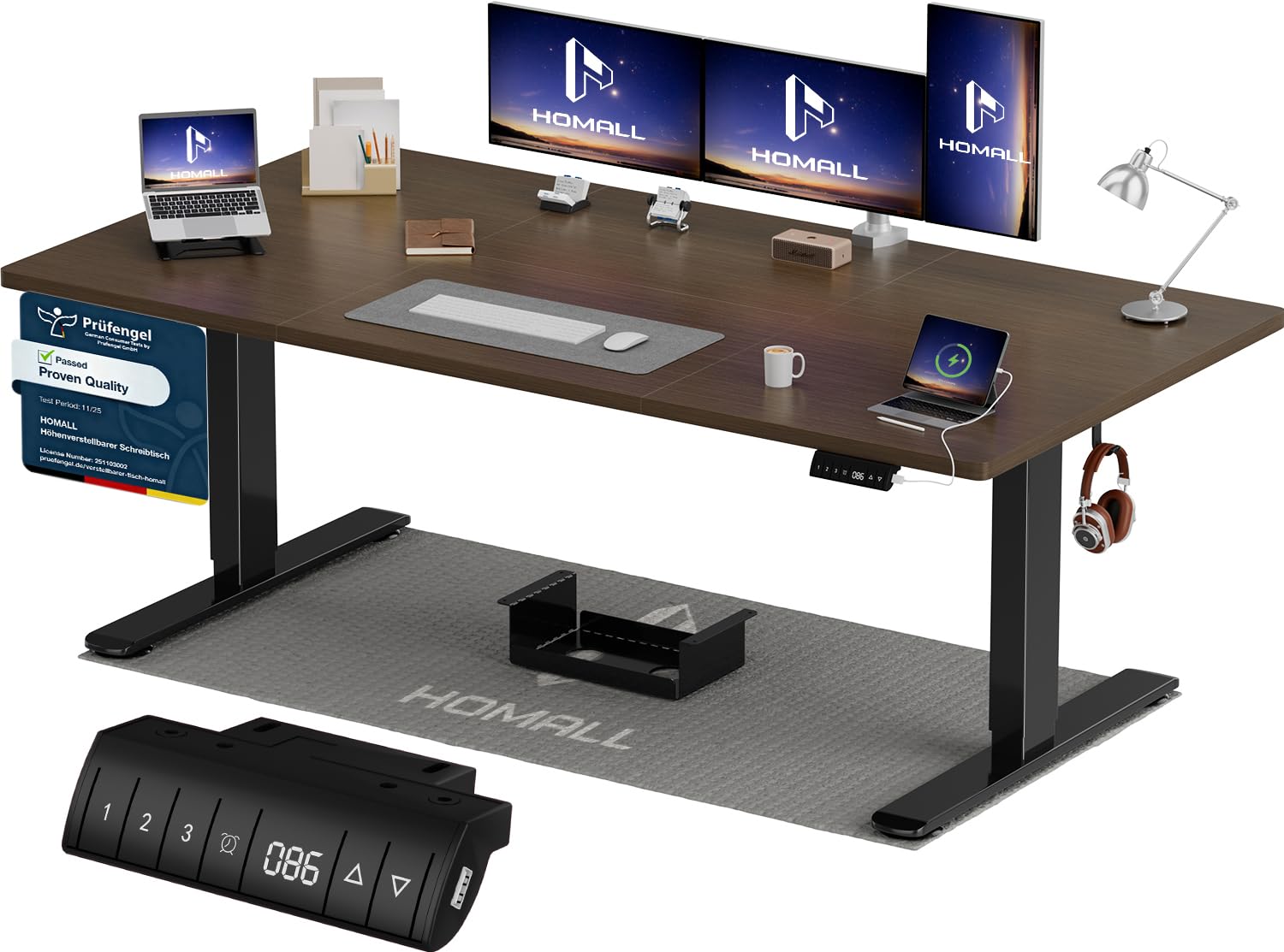 Homall Höhenverstellbarer Schreibtisch 140x70cm mit USB-A Ladeanschluss, Elektrischer Schreibtisch mit Kabel Management Tray, Standing Desk mit 3 Memory Funktion, Computertisch Weiß