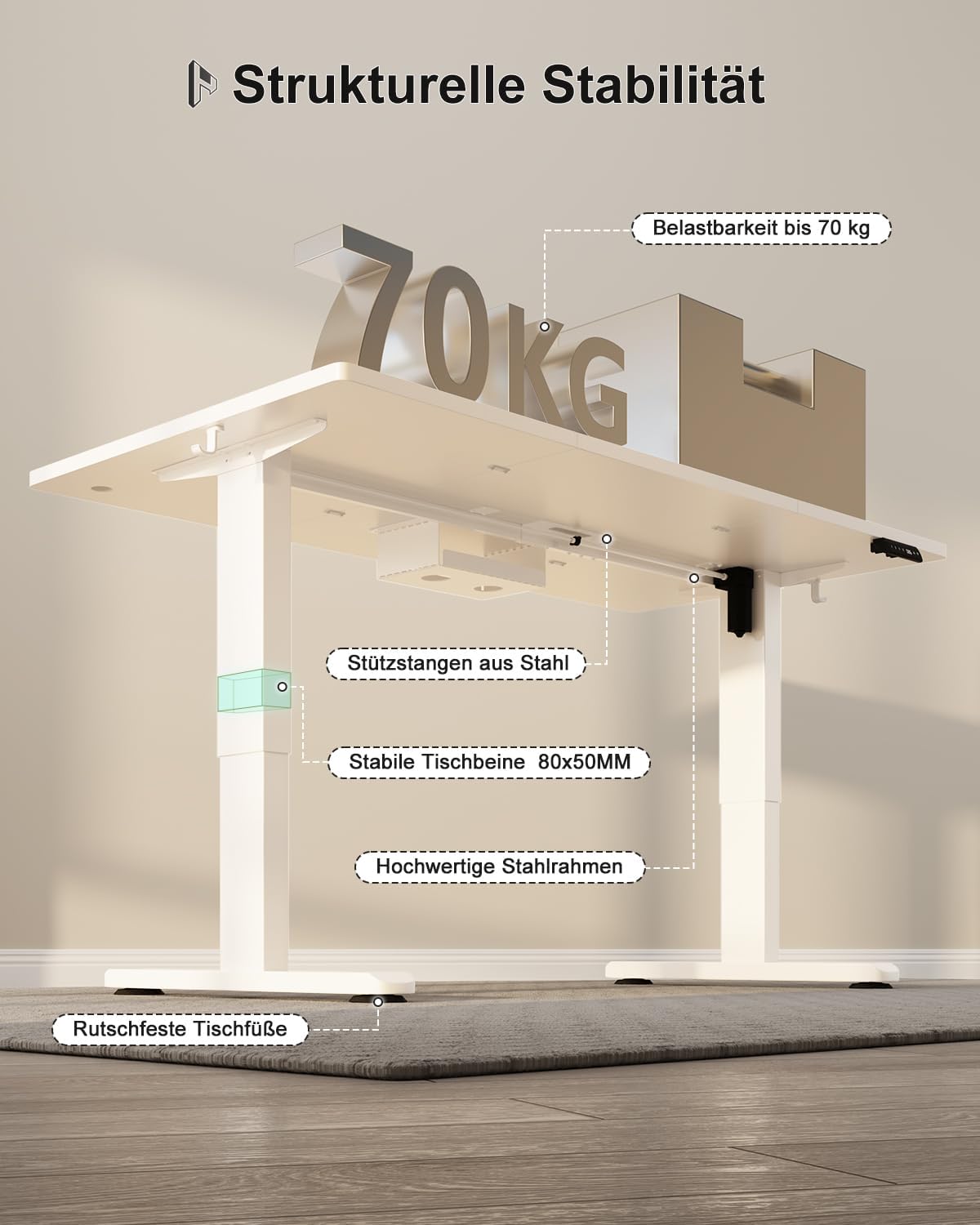 Homall höhenverstellbarer Schreibtisch elektrisch – Rechteck, USB, ergonomisch