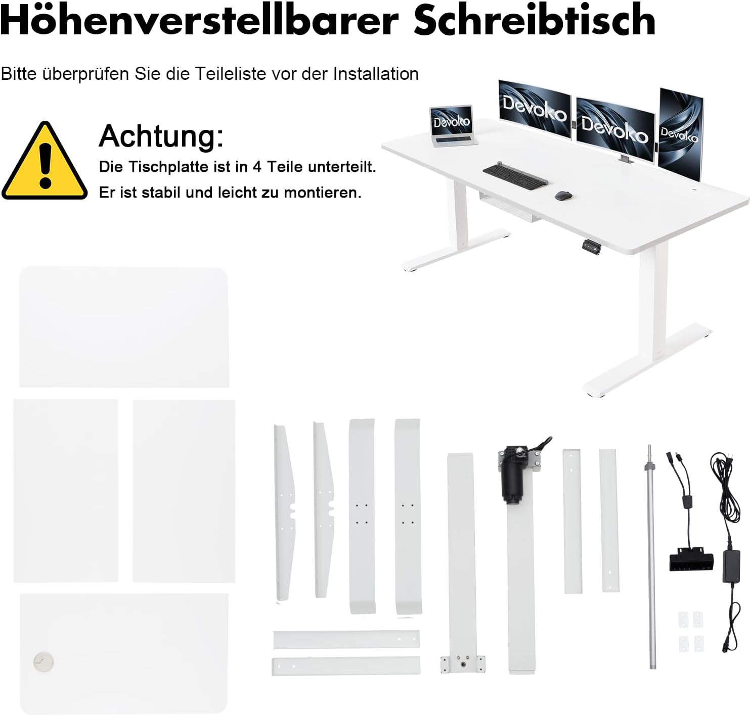 Devoko höhenverstellbarer Schreibtisch elektrisch – ergonomisch, stabil, mit Speicherfunktion