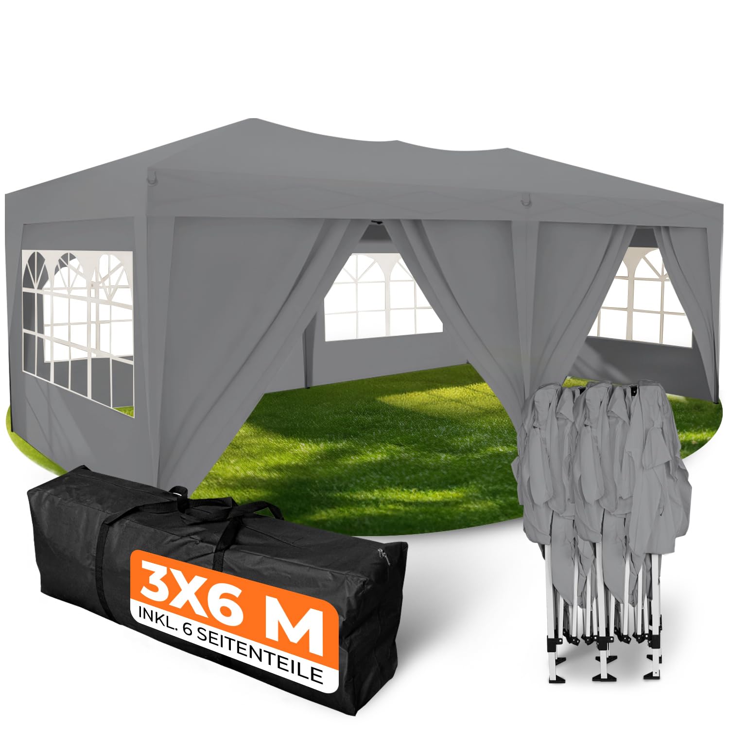 Kronenburg Faltpavillon wasserdicht Dachmaß 3 x 3 m UV Schutz 50+ Pavillon in Schwarz mit 4 Seitenteilen