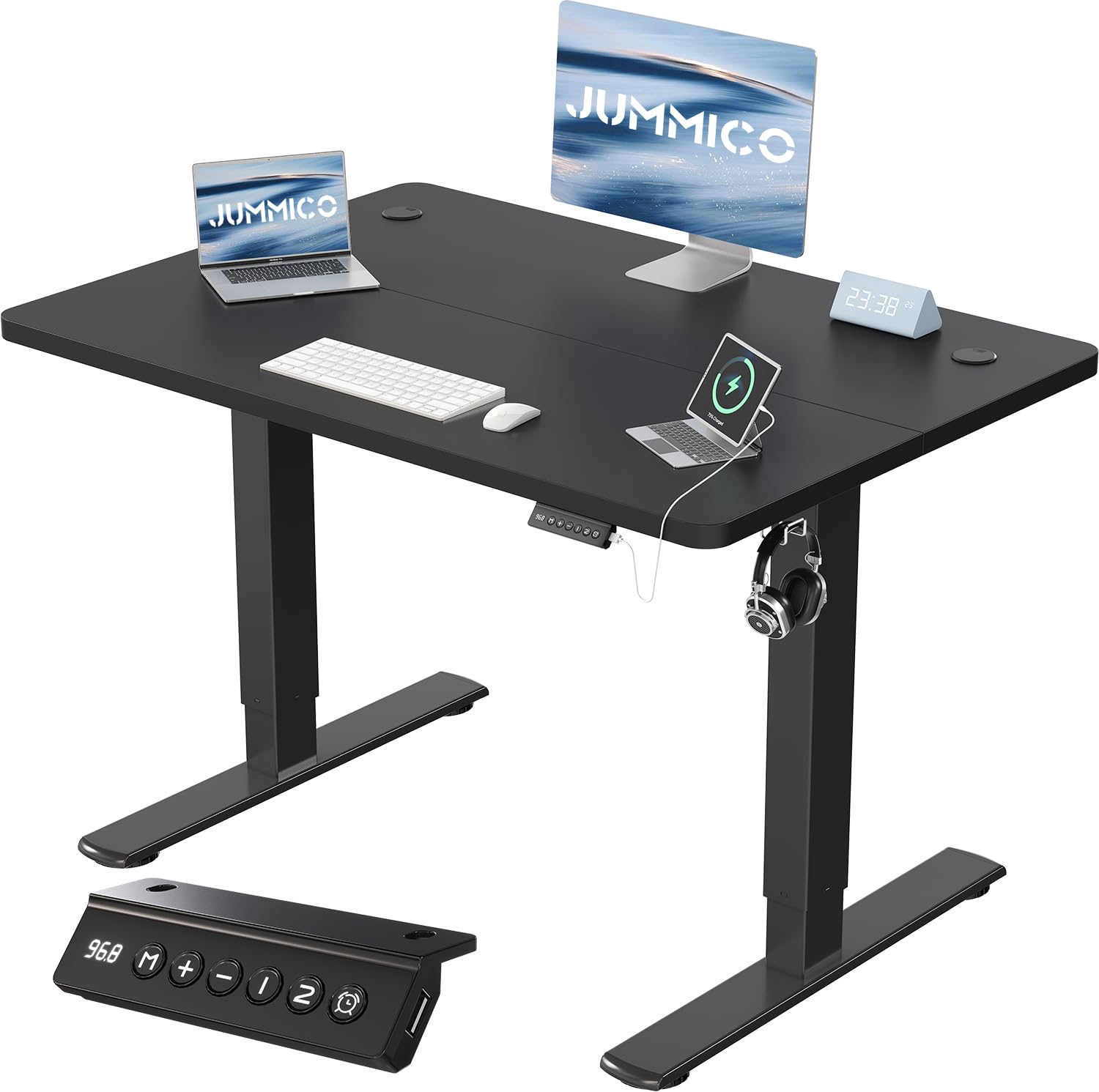 JUMMICO Höhenverstellbarer Schreibtisch mit USB-Ladeanschluss 200 x 80 cm, Schreibtisch Höhenverstellbar Elektrisch, Steh-Sitz Tisch Stehpult Verstellbarer Computertisch,Standing Desk,Weiß