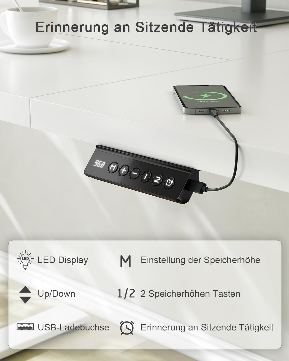 JUMMICO höhenverstellbarer Schreibtisch elektrisch – Steh-Sitz Tisch modern