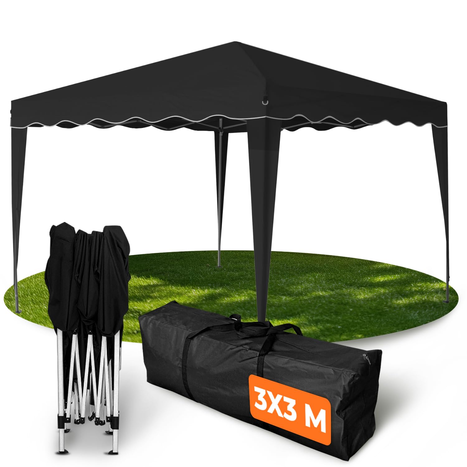 Kronenburg Faltpavillon wasserdicht Dachmaß 3 x 3 m UV Schutz 50+ Pavillon in Schwarz mit 4 Seitenteilen