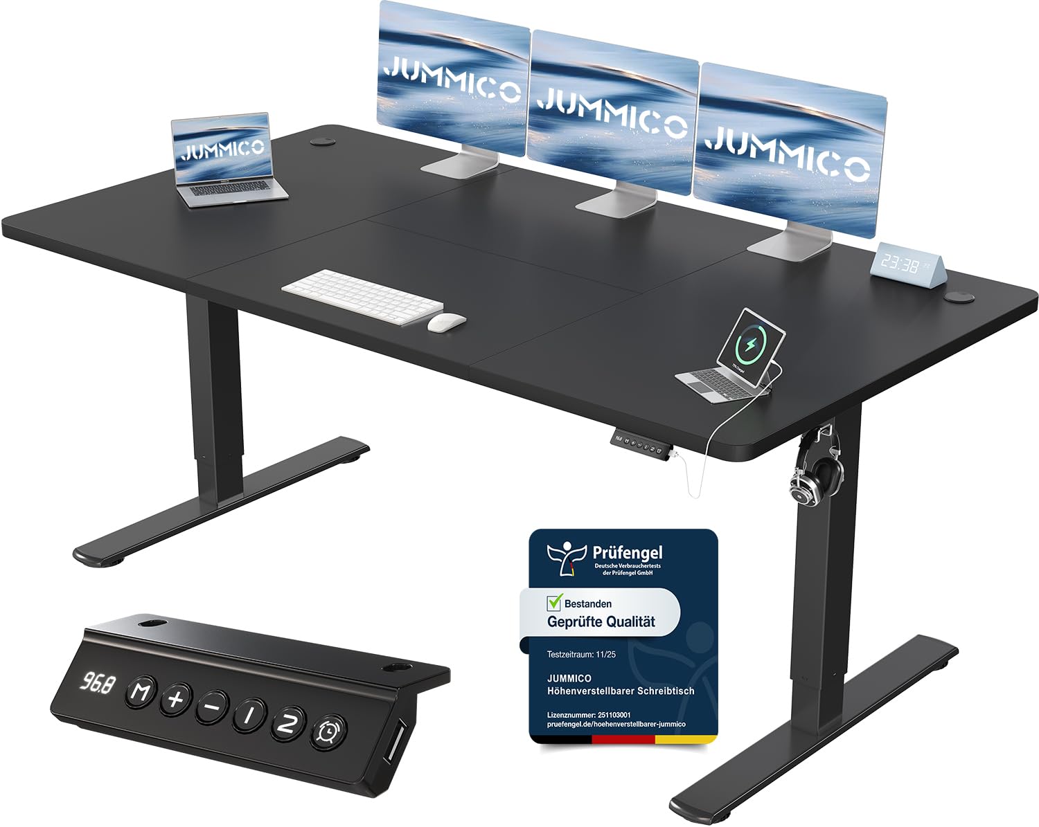 JUMMICO Höhenverstellbarer Schreibtisch mit USB-Ladeanschluss 200 x 80 cm, Schreibtisch Höhenverstellbar Elektrisch, Steh-Sitz Tisch Stehpult Verstellbarer Computertisch,Standing Desk,Weiß