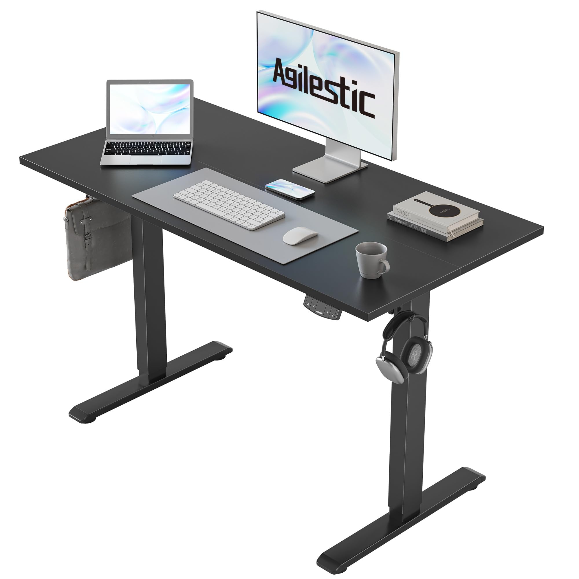 Agilestic Elektrisch Höhenverstellbarer Schreibtisch 120x80 cm, Sitz-Steh Stehpult mit Memory-Funktion, Höhenverstellbarer Computertisch, Gaming-Schreibtisch mit Vierteiliger Tischplatte,Weiß