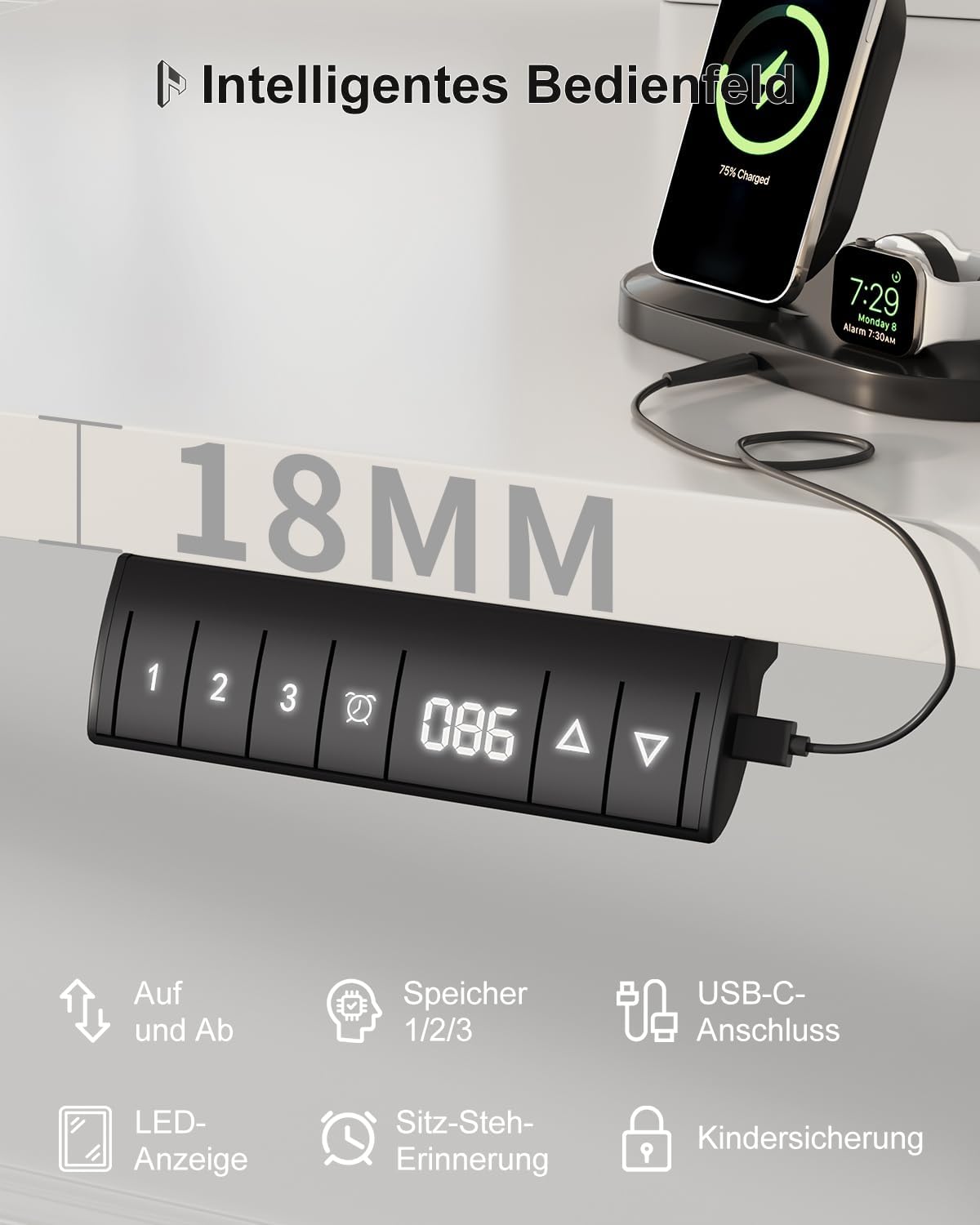 Homall höhenverstellbarer Schreibtisch elektrisch – Rechteck, USB, ergonomisch