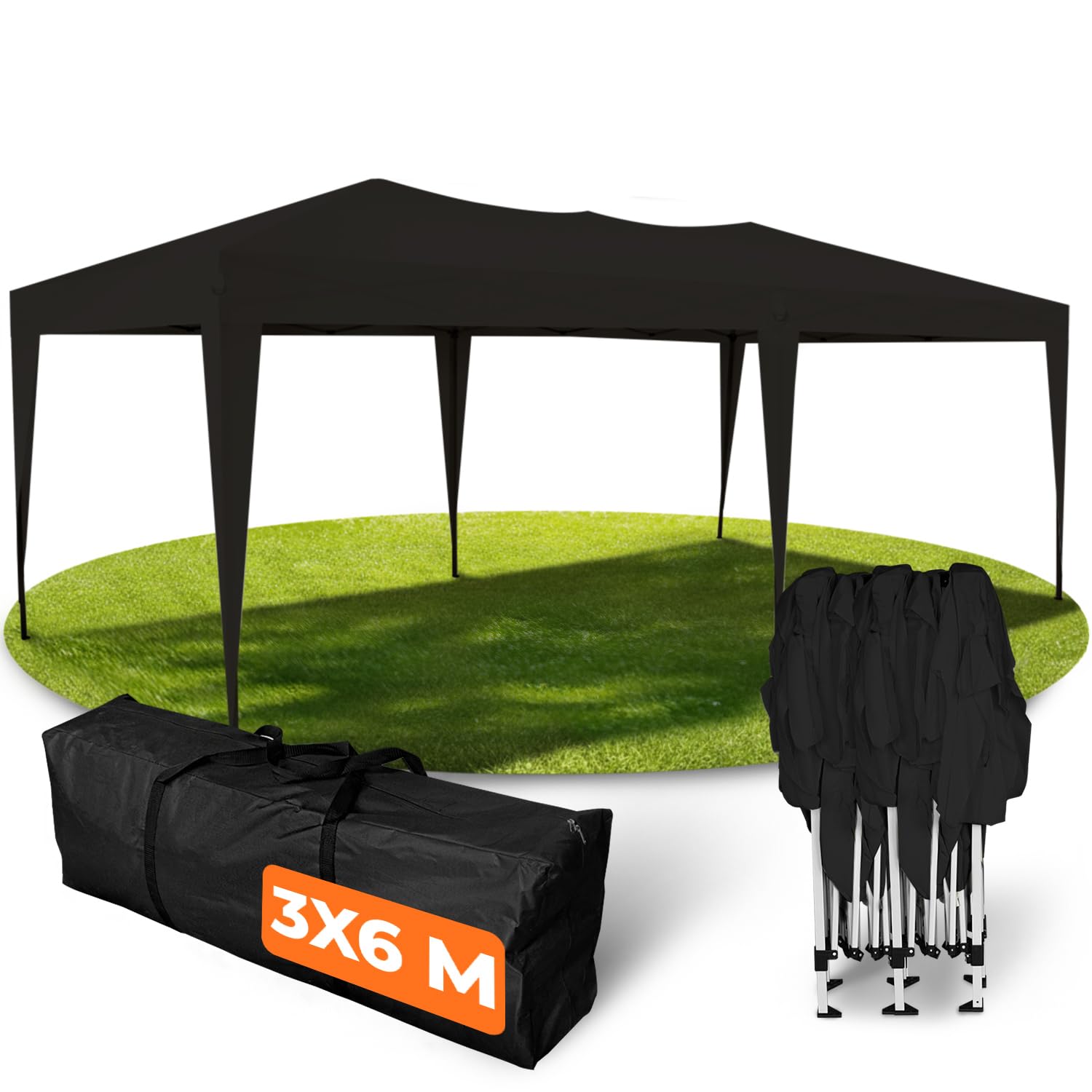 Kronenburg Faltpavillon wasserdicht Dachmaß 3 x 3 m UV Schutz 50+ Pavillon in Schwarz mit 4 Seitenteilen
