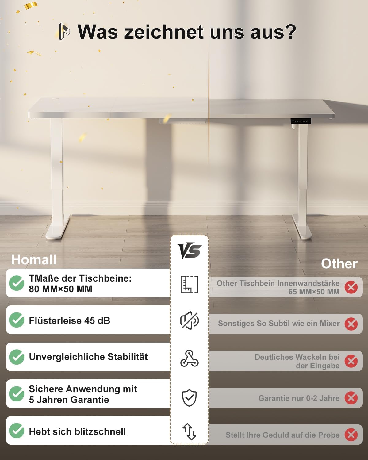 Homall höhenverstellbarer Schreibtisch elektrisch – Rechteck, USB, ergonomisch