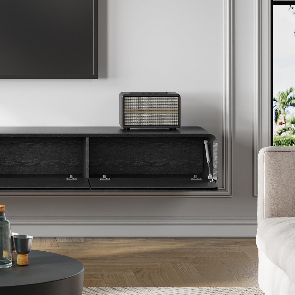 POVISON Schwebendes TV-Lowboard aus Massivholz – Modernes Hängeschrank-TV-Möbel mit Stauraum & Kabelmanagement