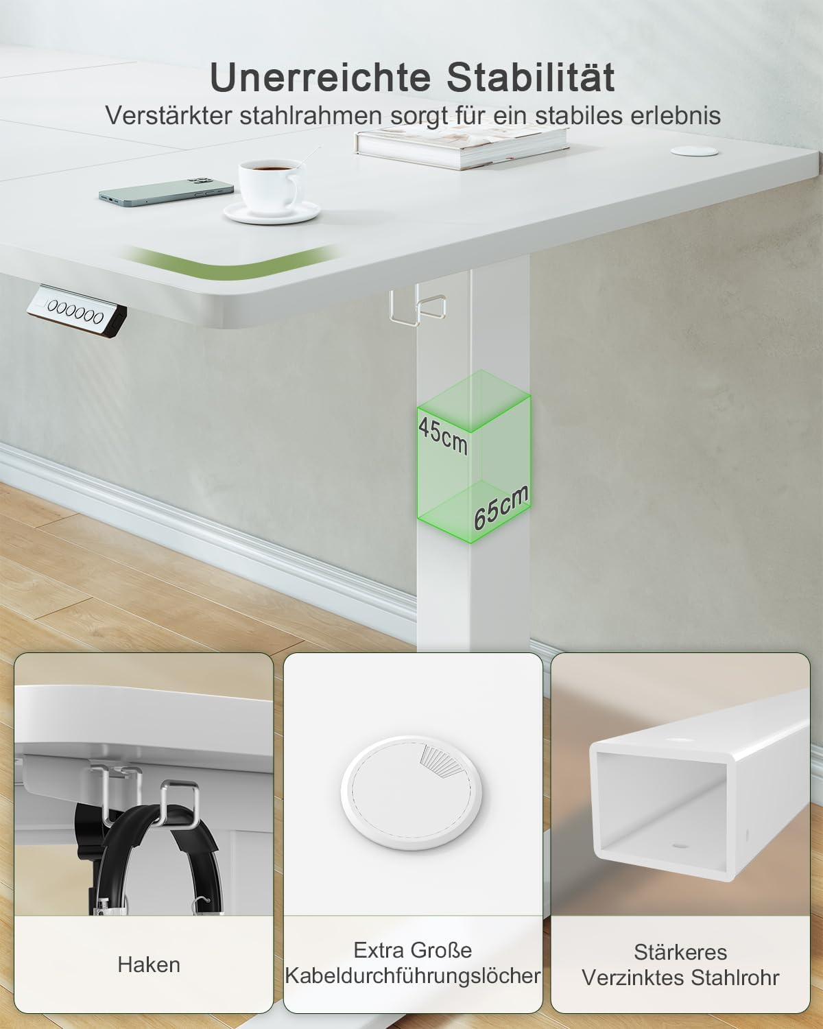 JUMMICO höhenverstellbarer Schreibtisch elektrisch – Steh-Sitz Tisch modern