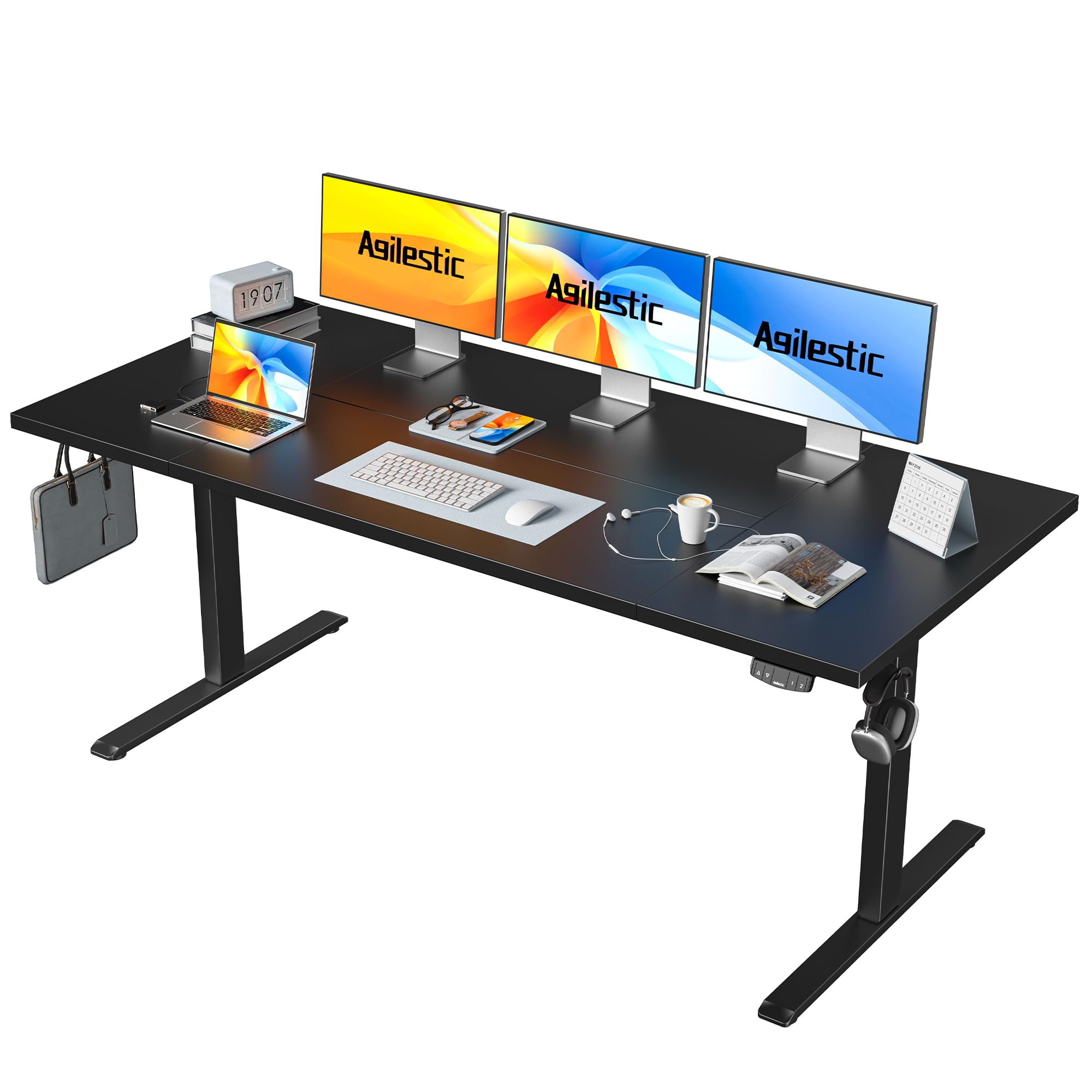 Agilestic Elektrisch Höhenverstellbarer Schreibtisch 120x80 cm, Sitz-Steh Stehpult mit Memory-Funktion, Höhenverstellbarer Computertisch, Gaming-Schreibtisch mit Vierteiliger Tischplatte,Weiß