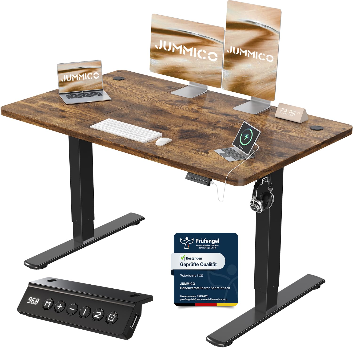 JUMMICO Höhenverstellbarer Schreibtisch mit USB-Ladeanschluss 200 x 80 cm, Schreibtisch Höhenverstellbar Elektrisch, Steh-Sitz Tisch Stehpult Verstellbarer Computertisch,Standing Desk,Weiß
