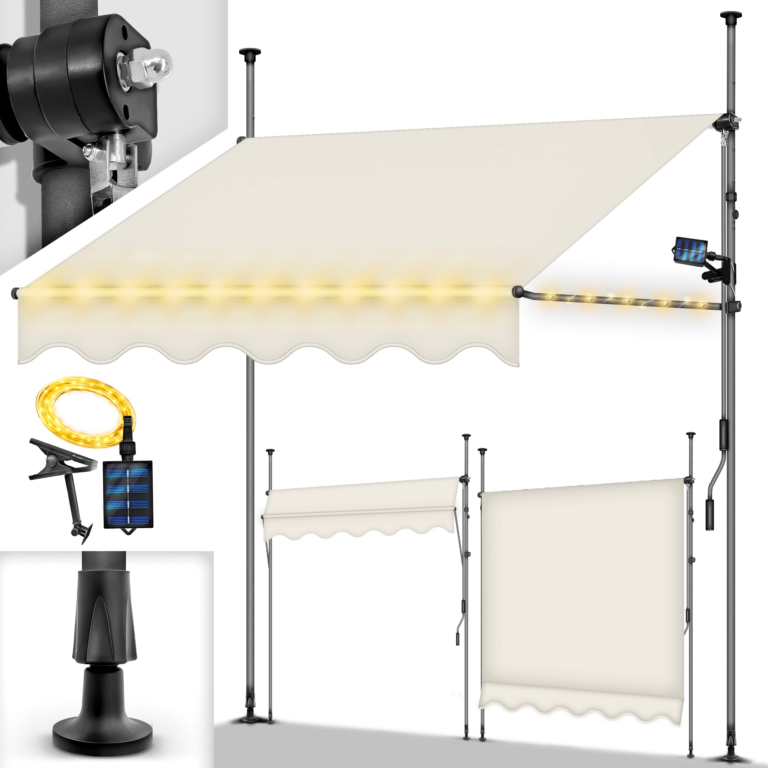 tillvex Balkonmarkise Klemmmarkise – UV50+, Wasserdicht, Höhen- und Winkelverstellbar