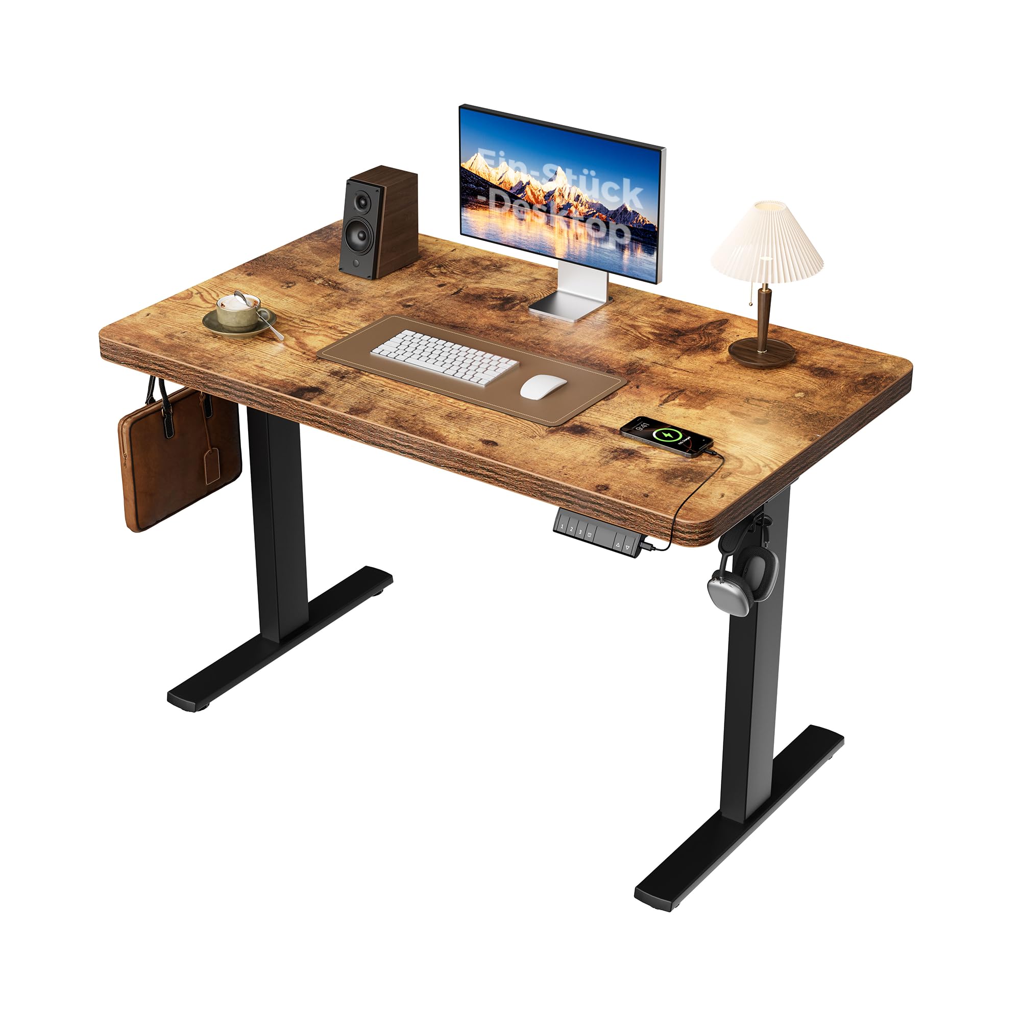 Agilestic Elektrisch Höhenverstellbarer Schreibtisch 120x80 cm, Sitz-Steh Stehpult mit Memory-Funktion, Höhenverstellbarer Computertisch, Gaming-Schreibtisch mit Vierteiliger Tischplatte,Weiß