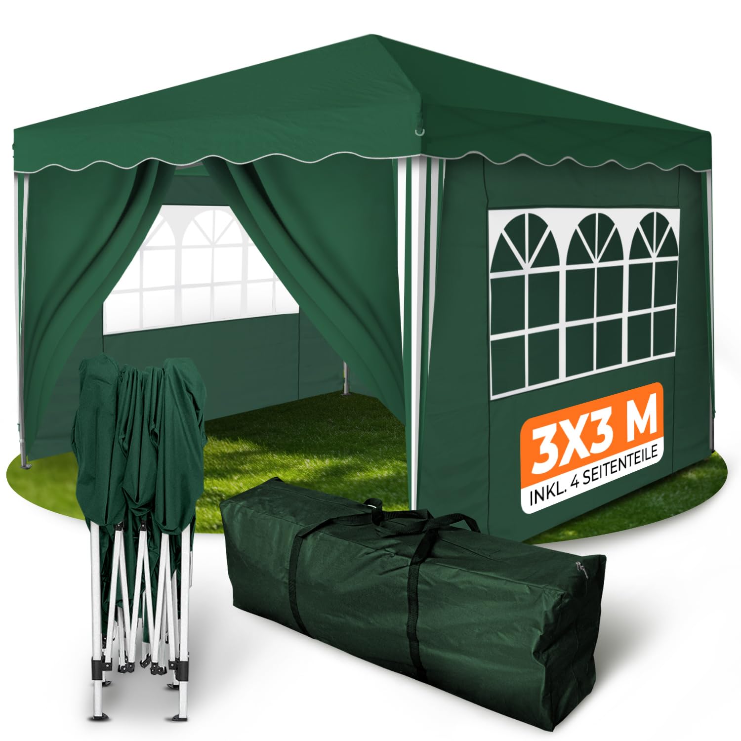 Kronenburg Faltpavillon wasserdicht Dachmaß 3 x 3 m UV Schutz 50+ Pavillon in Schwarz mit 4 Seitenteilen
