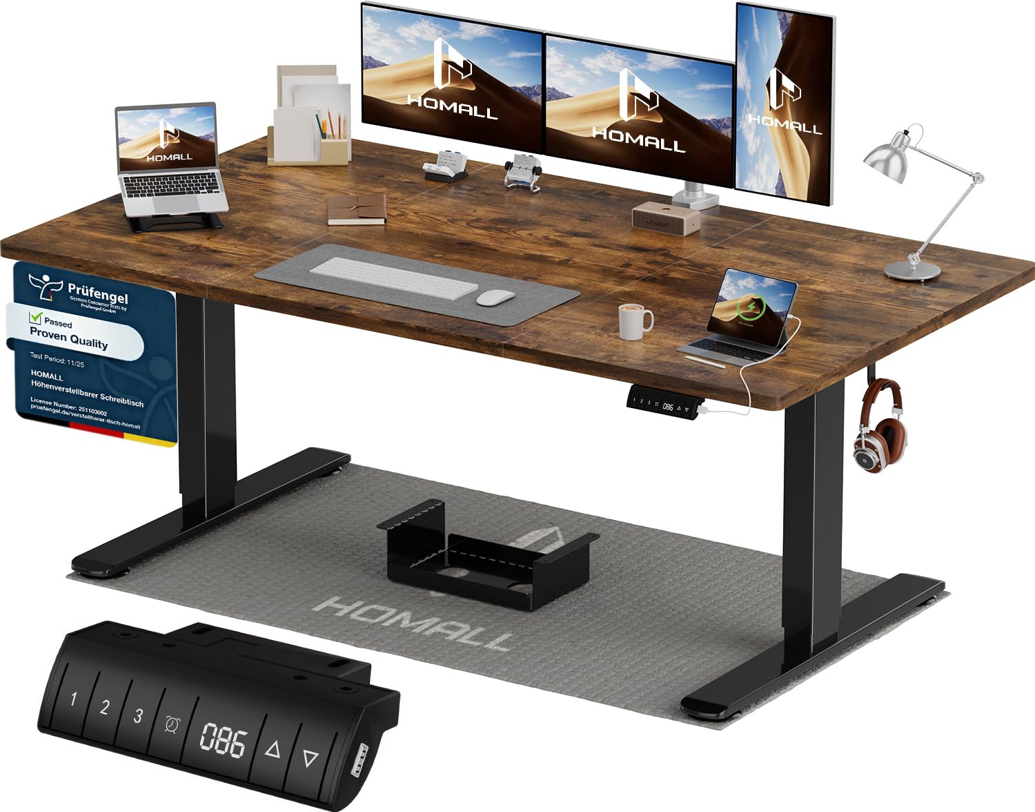 Homall Höhenverstellbarer Schreibtisch 140x70cm mit USB-A Ladeanschluss, Elektrischer Schreibtisch mit Kabel Management Tray, Standing Desk mit 3 Memory Funktion, Computertisch Weiß