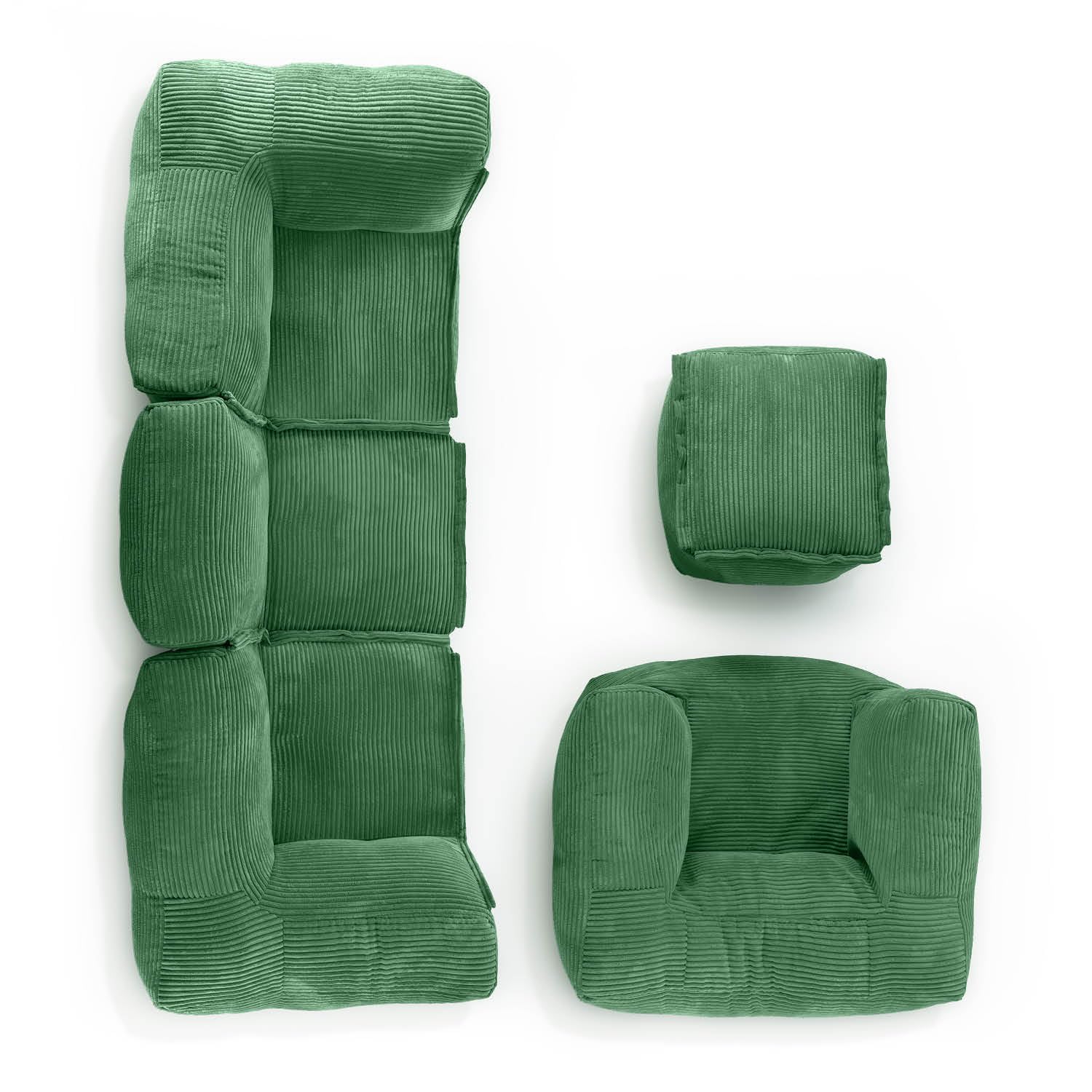 Lumaland Modulares Basic Set - Cord-Reihe | Indoor Sitzsäcke mit Softer Struktur, ideal Sofa Modulen & zum Pouf | Bean Bag mit Füllung - für Wohnzimmer & Co.