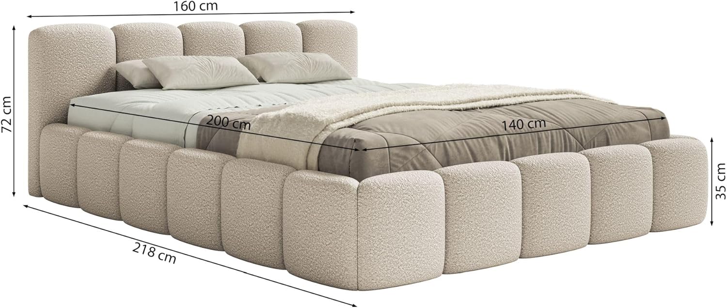 Selsey Polsterbett Cloudy Low mit Stauraum – Gepolstertes Bett mit Lattenrost, Metallrahmen, Bouclé-Stoff, modern