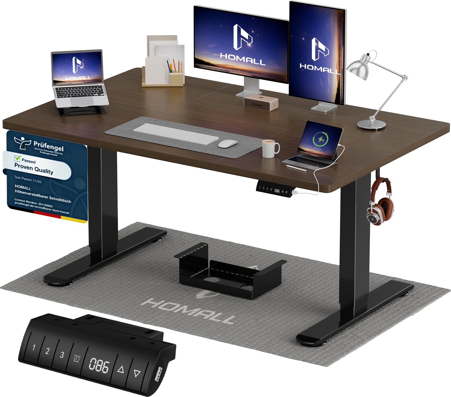 Homall Höhenverstellbarer Schreibtisch 140x70cm mit USB-A Ladeanschluss, Elektrischer Schreibtisch mit Kabel Management Tray, Standing Desk mit 3 Memory Funktion, Computertisch Weiß