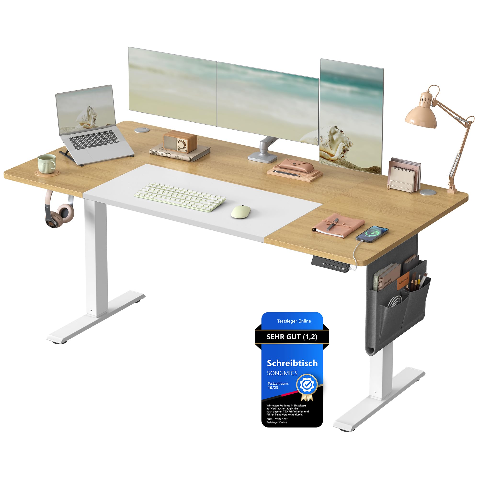 SONGMICS Elektrischer Höhenverstellbarer Schreibtisch – Holz & Stahl, Ergonomisch, Höhenverstellbar