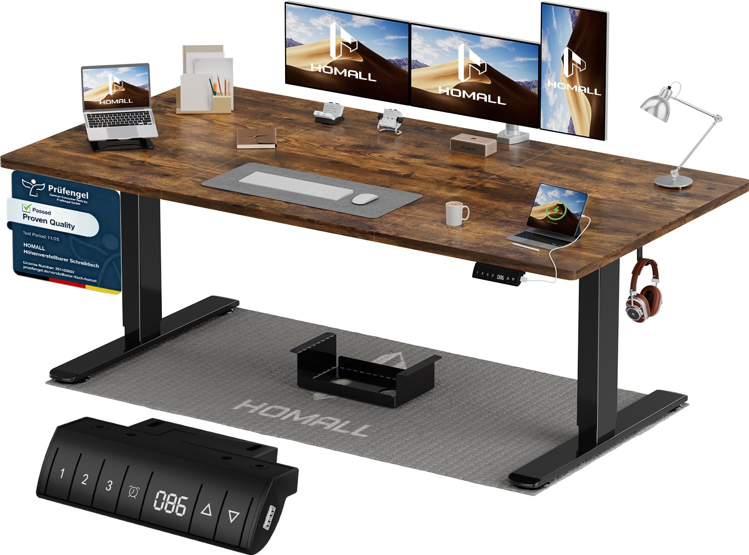 Homall Höhenverstellbarer Schreibtisch 140x70cm mit USB-A Ladeanschluss, Elektrischer Schreibtisch mit Kabel Management Tray, Standing Desk mit 3 Memory Funktion, Computertisch Weiß