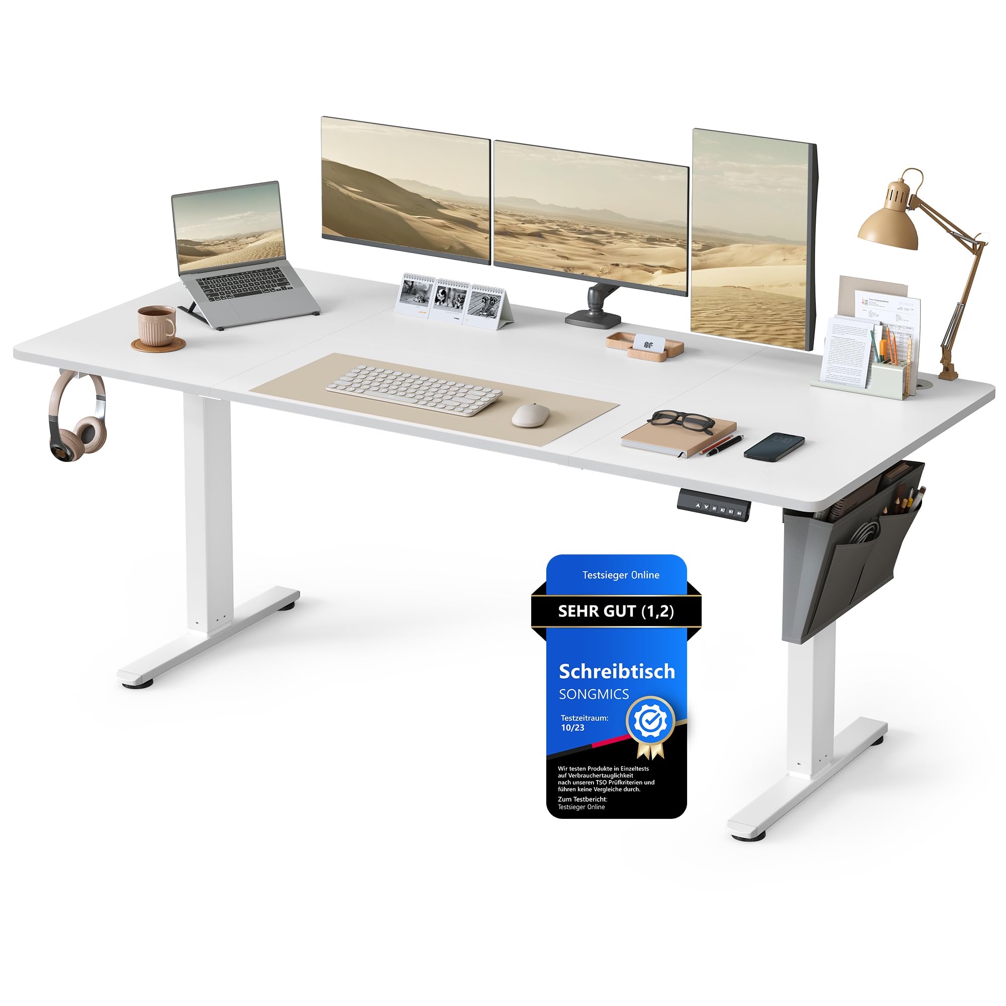 SONGMICS Elektrischer Höhenverstellbarer Schreibtisch – Holz & Stahl, Ergonomisch, Höhenverstellbar