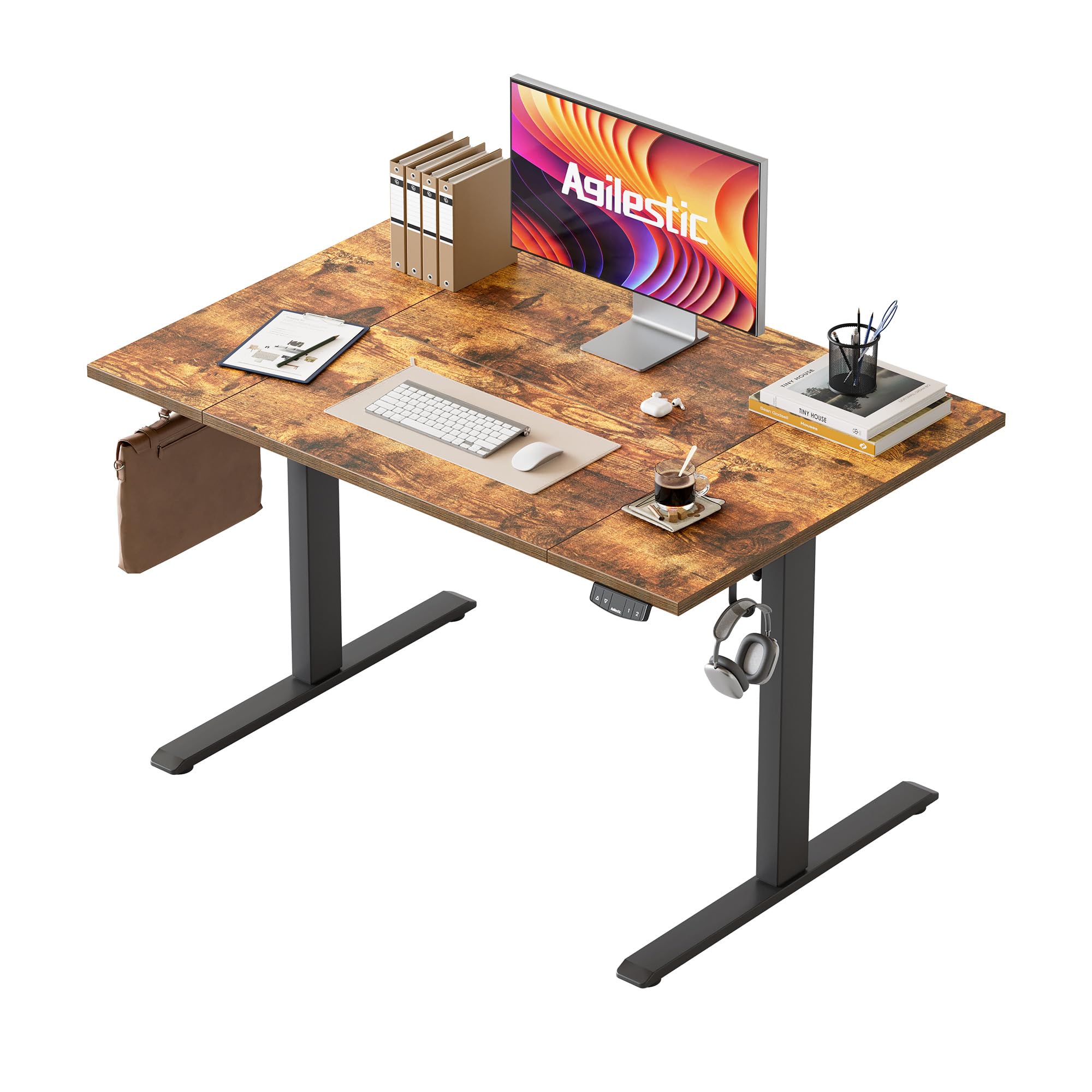 Agilestic Elektrisch Höhenverstellbarer Schreibtisch 120x80 cm, Sitz-Steh Stehpult mit Memory-Funktion, Höhenverstellbarer Computertisch, Gaming-Schreibtisch mit Vierteiliger Tischplatte,Weiß
