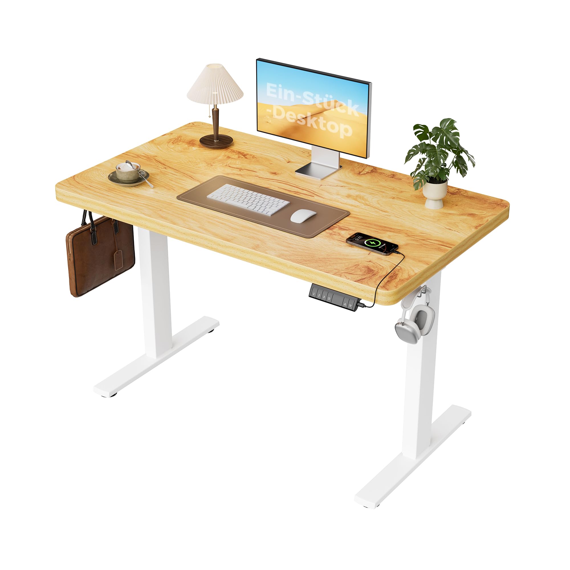 Agilestic Elektrisch Höhenverstellbarer Schreibtisch 120x80 cm, Sitz-Steh Stehpult mit Memory-Funktion, Höhenverstellbarer Computertisch, Gaming-Schreibtisch mit Vierteiliger Tischplatte,Weiß