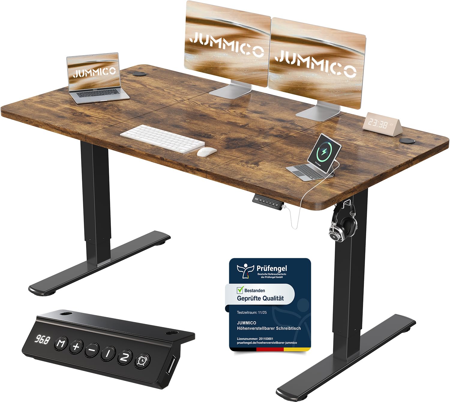 JUMMICO Höhenverstellbarer Schreibtisch mit USB-Ladeanschluss 200 x 80 cm, Schreibtisch Höhenverstellbar Elektrisch, Steh-Sitz Tisch Stehpult Verstellbarer Computertisch,Standing Desk,Weiß