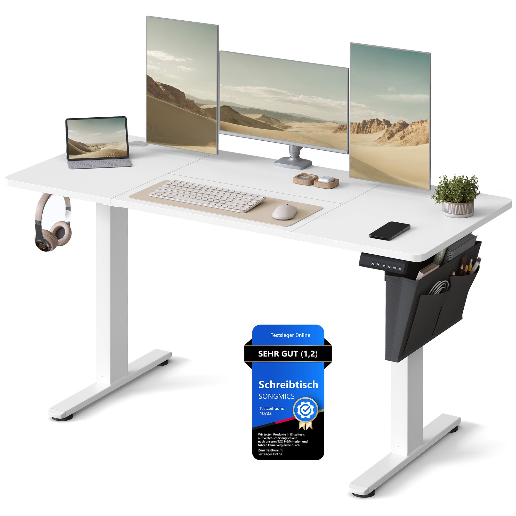SONGMICS Elektrischer Höhenverstellbarer Schreibtisch – Holz & Stahl, Ergonomisch, Höhenverstellbar