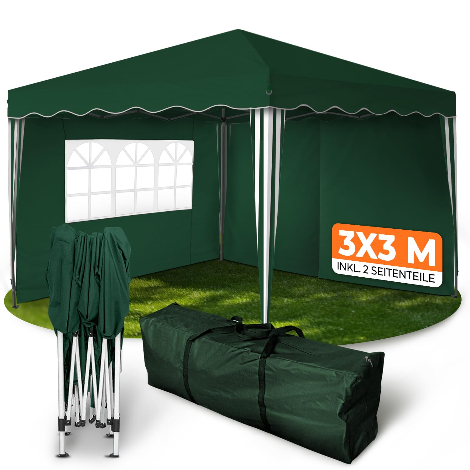 Kronenburg Faltpavillon wasserdicht Dachmaß 3 x 3 m UV Schutz 50+ Pavillon in Schwarz mit 4 Seitenteilen