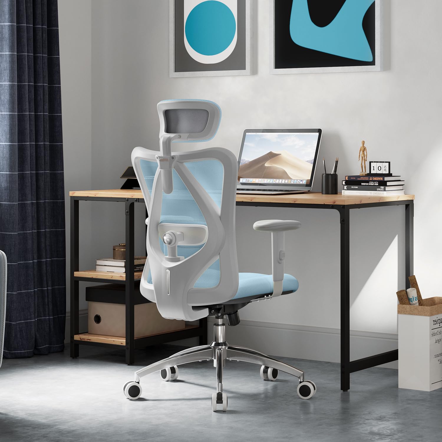 SIHOO Bürostuhl Ergonomischer Schreibtischstuhl, Drehstuhl hat Verstellbarer Lordosenstütze, Kopfstütze und Armlehne, Höhenverstellung und Wippfunktion, Rückenschonend, Bis 150kg/330LB Belastbar
