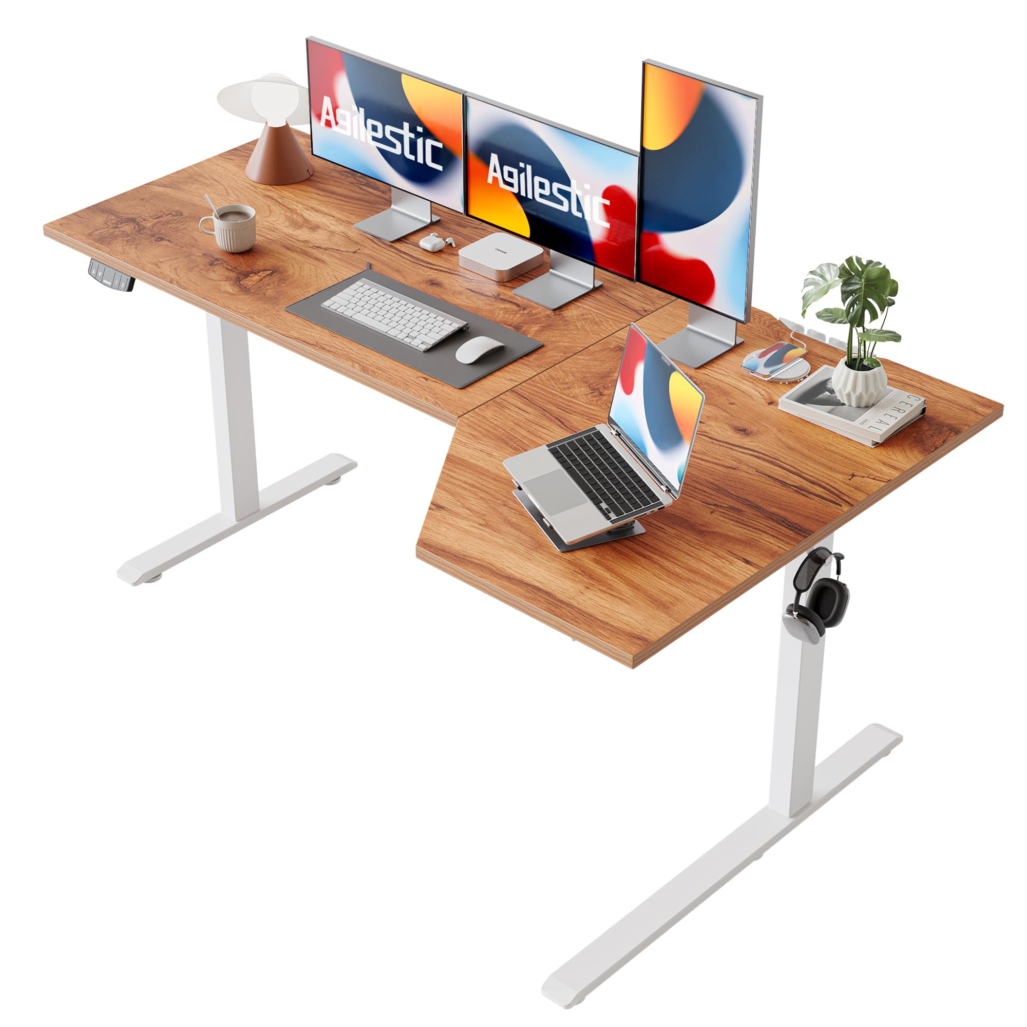 Agilestic Elektrisch Höhenverstellbarer Schreibtisch 120x80 cm, Sitz-Steh Stehpult mit Memory-Funktion, Höhenverstellbarer Computertisch, Gaming-Schreibtisch mit Vierteiliger Tischplatte,Weiß