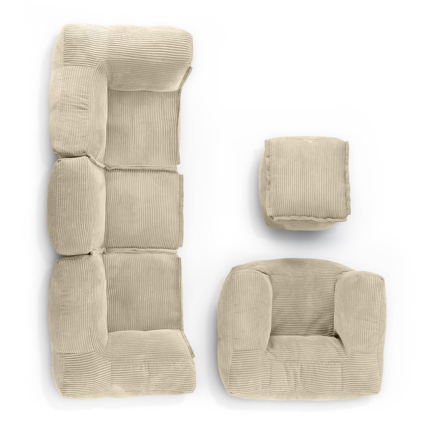 Lumaland Modulares Basic Set - Cord-Reihe | Indoor Sitzsäcke mit Softer Struktur, ideal Sofa Modulen & zum Pouf | Bean Bag mit Füllung - für Wohnzimmer & Co.