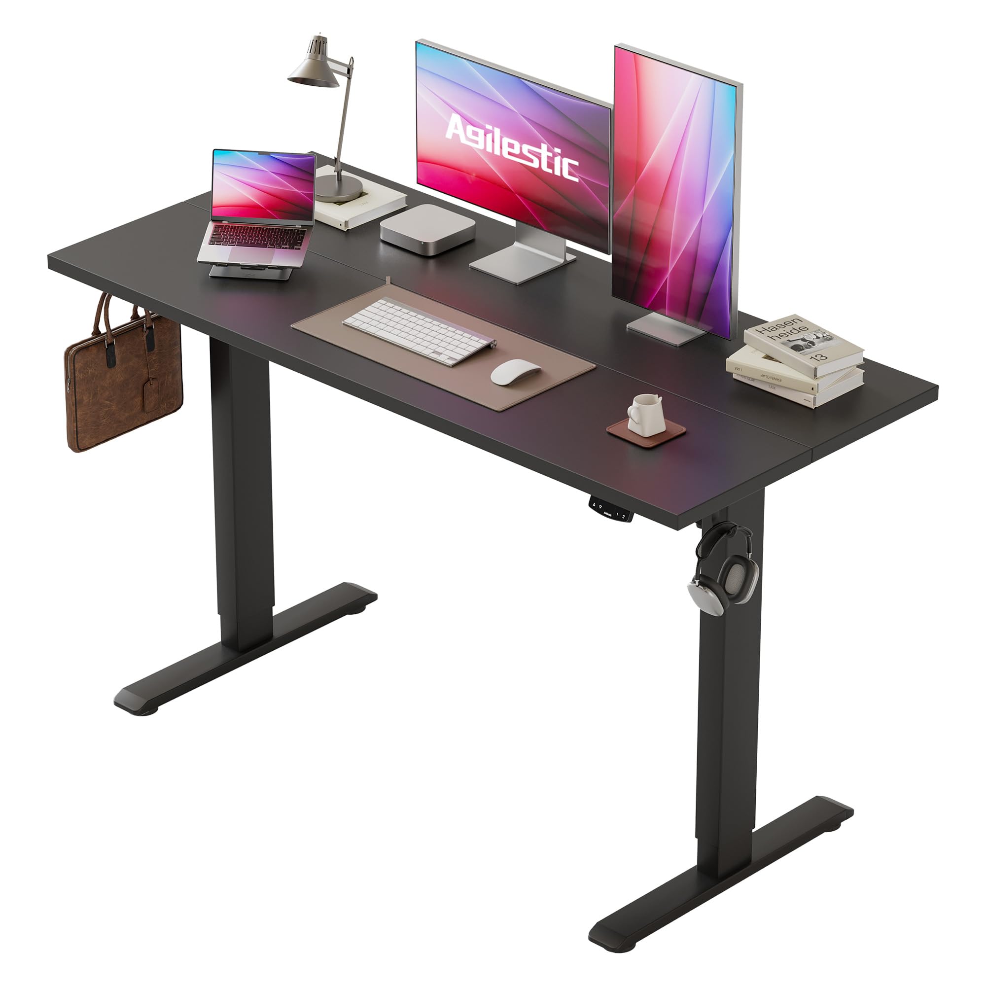 Agilestic Elektrisch Höhenverstellbarer Schreibtisch 120x80 cm, Sitz-Steh Stehpult mit Memory-Funktion, Höhenverstellbarer Computertisch, Gaming-Schreibtisch mit Vierteiliger Tischplatte,Weiß